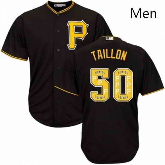 Mens Majestic Pittsburgh Pirates 50 Jameson Taillon Authentic Black Team Logo Fashion Cool Base MLB Jersey